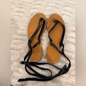 Black Leather Sandals size 7 J Crew leather, sexy string up type, comfy